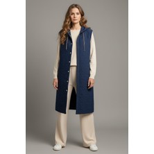 Puyeni Düğme Detaylı Kapüşonlu Kapitone Yelek 110CM