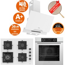 Ferre Fryart&flowart Dio Sessiz Davlumbaz Beyaz  Ankastre  Set ( D064-SA + SC406-WFA Wok + XE63CB )