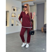 Mira Cotton Miracotton Kadın Uzun Kollu Fermuarlı Şerit Detay Desenli Alt Üst Ikili Viskon Iki Iplik Takım