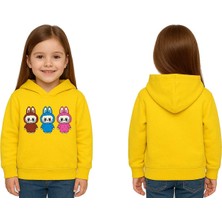 Sedirli Unisex Baskılı Çocuk Swaetshirt Labubu Baskılı Kapüşonlu 3 Iplik Şardonlu