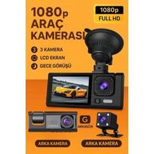 Ronanna Siyah 1080P Araç Içi 3 Kameralı LCD Ekranlı Gece Görüşlü , G-Sensör , Geri Görüş Kamera