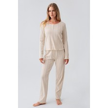 Artış Collection Uzun Kollu Ajurlu Düğmeli Esnek Pamuklu Pijama Takım 18213