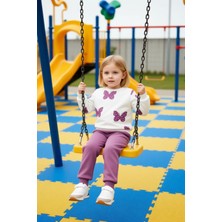 FRM Kız Çocuk 100% Pamuklu Kelebek Baskılı Üst ve Esnek Tayt Ikili Takım Kaliteli Şık Rahat