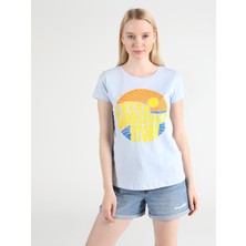 STANDART Regular Fit Bisiklet Yaka Örme Kadın Mavi Kısa Kol Tişört CL1051374