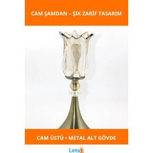 Letsii Şık Cam Şamdan Tekli Metal Altlık Ile Modern Dekorasyon