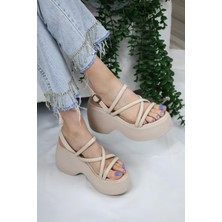 Asmi Shoes KADIN PARİS KALIN TABAN 9 CM ORTOPEDİK SANDALET  Bej