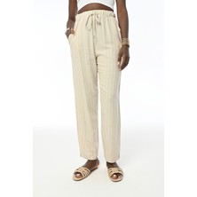 Orfeonegro Kadın Rahat Kalıp Beli Lastikli Çizgili Pantolon