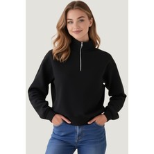 Modrenza Unisex Relax Fit Rahat Kesim Pamuklu Içi Polarlı Yarım Fermuarlı Dik Yaka Sweatshirt