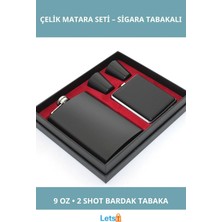 Letsii Paslanmaz Çelik 2 Shot Bardak ve Sigara Tabakalı Matara