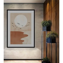 Teona Ahşap Dekoratif Ahşap Dikdörtgen Tablo Günbatımı Kuşlar Çerçeve Görünümlü