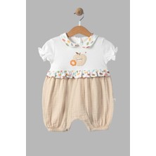 Dinamik çocuk Organik Pamuk Bebe Yaka Elma Nakışlı Altı Müslin Kısa Kollu Kız Bebek Tulum 0-3/3-6/6-9/9-12 Aylık