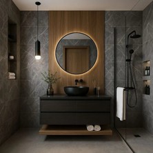 Wallover Design Kablosuz Pilli Ledli Siyah Mdf Çerçeveii 4mm Kalite Dekoratif Ayna (Piller Hediye) (Mobilya)