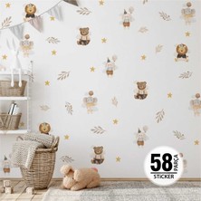 Tugibu Sevimli Hayvanlar ve Çiçekler Sticker Seti, Çocuk Odası Duvar Sticker Seti, Çocuk Odası Duvar Dekoru