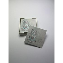 Ahşap Bardak Altlığı Seti (Kutulu - Vintage Fincan Desenli)