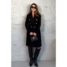 Modaplaza Kadın Metal Düğmeli Kruvaze Kaşe Kaban 99671