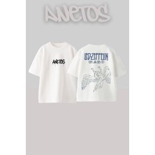 Anetos LED Zeppelin Tasarım Sırt Baskılı Pamuk Beyaz Oversize T-Shirt