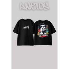 Anetos Scarface 8 Tasarım Sırt Baskılı Pamuk Siyah Oversize T-Shirt