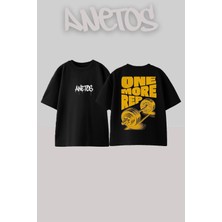 Anetos One More Rep Tasarım Sırt Baskılı Pamuk Siyah Oversize T-Shirt