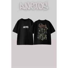 Anetos Opeth 10 Tasarım Sırt Baskılı Pamuk Siyah Oversize T-Shirt