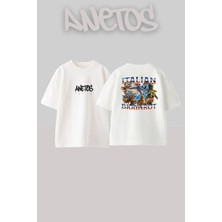 Anetos Itallan Braınrot Tasarım Sırt Baskılı Pamuk Beyaz Oversize T-Shirt