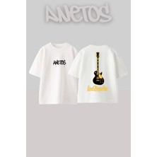 Anetos LED Zeppelin 3 Tasarım Sırt Baskılı Pamuk Beyaz Oversize T-Shirt