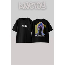 Anetos Humanity Tasarım Sırt Baskılı Pamuk Siyah Oversize T-Shirt
