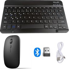 Misda Store MT82 Kablosuz Bluetooth + USB Wifi Şarjlı Klavye Mouse Seti Ultra Ince Taşınabilir Türkçe Q Klavye (Siyah)