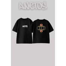 Anetos Opeth 19 Tasarım Sırt Baskılı Pamuk Siyah Oversize T-Shirt