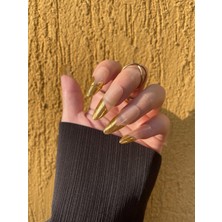 Takma Takma 10'lu Beyaz Uzun Badem TT1008 Tekrar Kullanılabilir El Yapımı Protez Takma Tırnak - Sarı-M