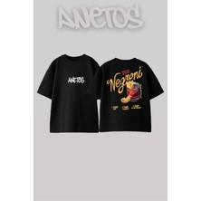 Anetos The Negroni Tasarım Sırt Baskılı Pamuk Siyah Oversize T-Shirt