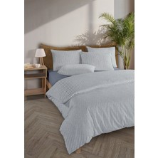 Monolisse Striped %100 Pamuk Ranforce Yezra Lacivert Ipliği Boyalı Nevresim Takımı Tek Kişilik - 160X220 cm