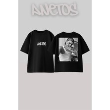 Anetos Radonoso Tasarım Sırt Baskılı Pamuk Siyah Oversize T-Shirt
