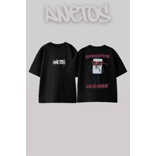 Anetos Regular Show Mordeca Tasarım Sırt Baskılı Pamuk Siyah Oversize T-Shirt
