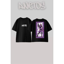 Anetos Reyna Tasarım Sırt Baskılı Pamuk Siyah Oversize T-Shirt