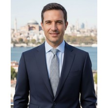 1001 Kravat Mavi Desenli 8 Cm Genişliğinde Açık Gri Kravat