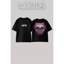 Anetos Metallica 10 Tasarım Sırt Baskılı Pamuk Siyah Oversize T-Shirt
