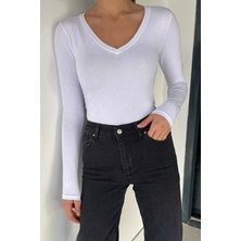 Gülseli V Yaka Uzun Kol Kadın Body Bluz P-00018942