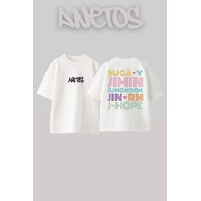 Anetos Suga Bts Tasarım Sırt Baskılı Pamuk Beyaz Oversize T-Shirt