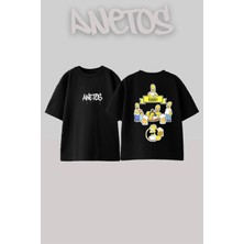 Anetos Simson Tasarım Sırt Baskılı Pamuk Siyah Oversize T-Shirt