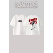Anetos Bruno Mars 4 Tasarım Sırt Baskılı Pamuk Beyaz Oversize T-Shirt