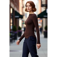 PayBuy Kadın Asimetrik Yaka Simli Uzun Kollu Fitted Örme Üst Şık Geceler Için Smart Basic Siluet