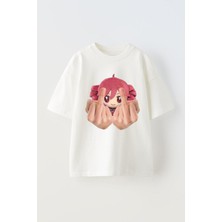 Anetos Kasane Baskılı Ünisex Pamuk Beyaz Oversize T Shirt