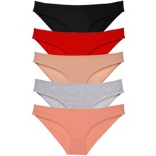 MELENERS 5 Adet Süper Eko Set Likralı Kadın Slip Külot Siyah Kırmızı Ten Gri Pudra