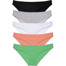 MELENERS 5 Adet Süper Eko Set Likralı Kadın Slip Külot Siyah Gri Beyaz Pudra Yeşil