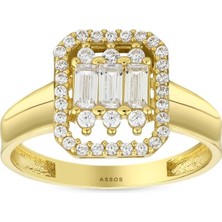 Assos Pırlanta Altın Baget Taşlı Tasarım Yüzük - 14K