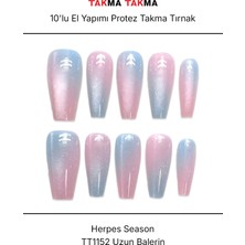 Takma Takma 10'lu Renkli Uzun Balerin TT1152 Tekrar Kullanılabilir El Yapımı Protez Takma Tırnak - Renkli-S