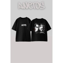 Anetos Tracy Tasarım Sırt Baskılı Pamuk Siyah Oversize T-Shir