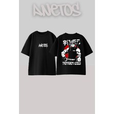 Anetos Demon Slayer 30 Tasarım Sırt Baskılı Pamuk Siyah Oversize T-Shirt