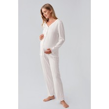 Artış Collection Uzun Kollu Ajurlu Düğmeli Esnek Pamuklu Hamile Pijama Takım 18214