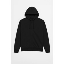 Markapia Man Erkek Fermuarlı Kapüşonlu Içi Polarlı Siyah Sweatshirt